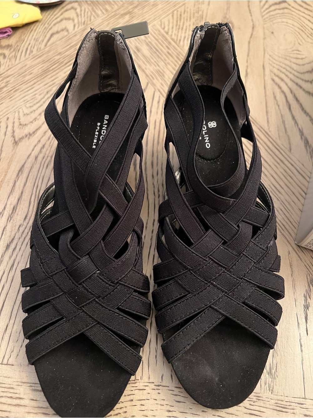 Bandolino Black Strappy Crisscross Wedge Heels size 8M